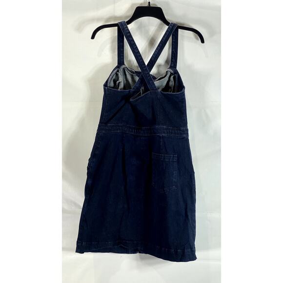 TOPSHOP MOTO Women's Blue Denim Button-Up Square-Neck Crossback Mini Dress SZ 10 - Picture 3 of 12